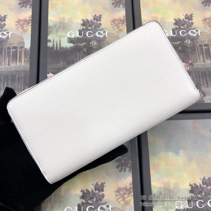 GUCCI古馳錢包 2019新款 Zumi系列 粒面皮革 互扣式G馬銜扣 女款拉鏈長錢包 570661 米白  ydgq3283